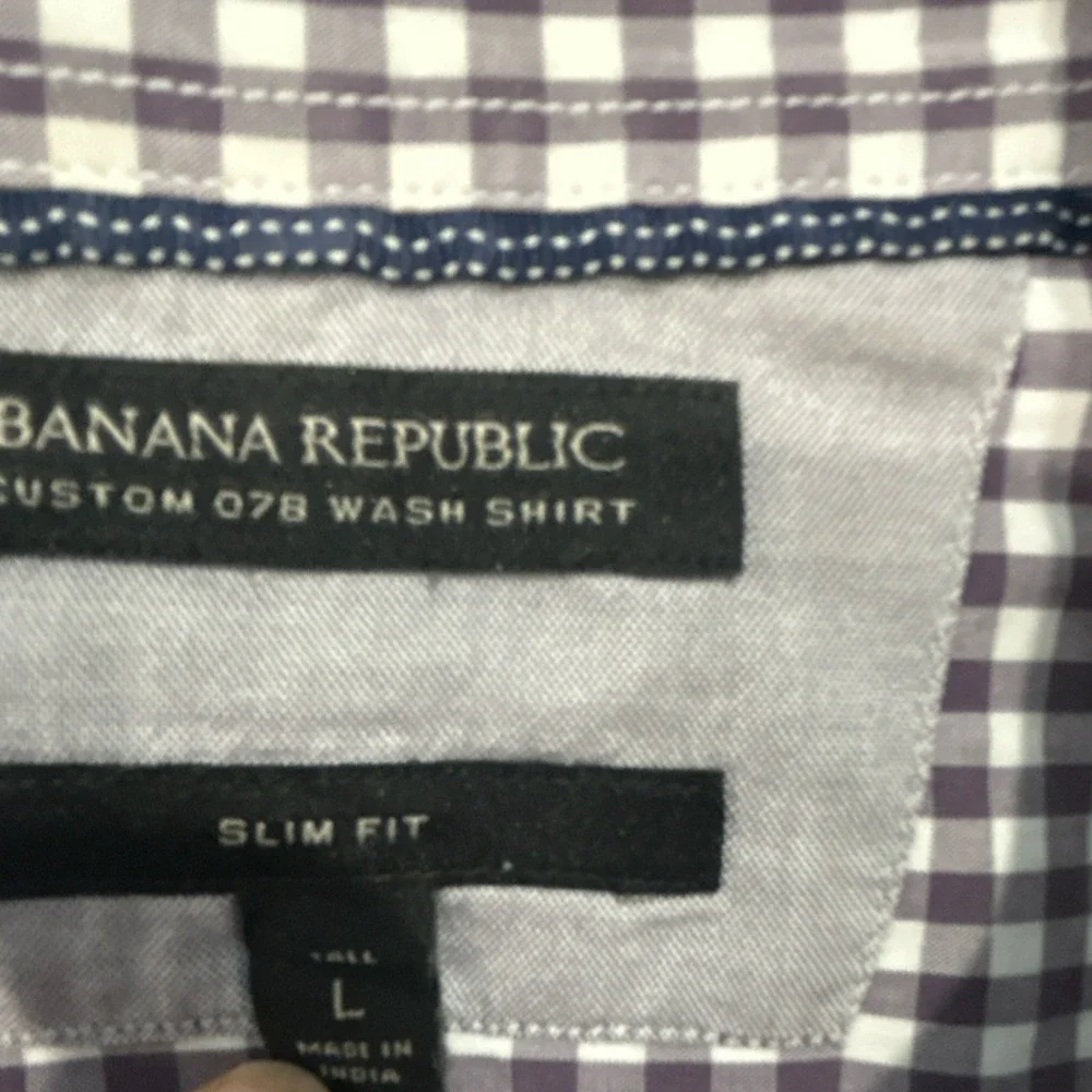 2 Banana Republic Men's Big & Tall Purple Check Dress Shirt L Cotton